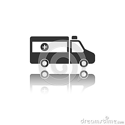 Isolated ambulance icon on a white background with reflection Cartoon Illustration