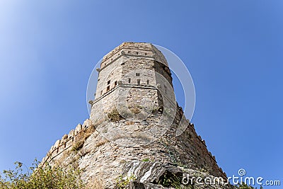 isolated ancient fort unique architecture with bright blue sky at morning Stock Photo