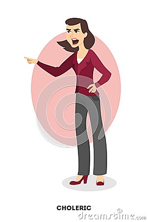 Isolated choleric woman. Vector Illustration