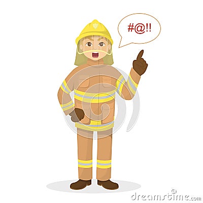 Isolated angry fireman. Vector Illustration