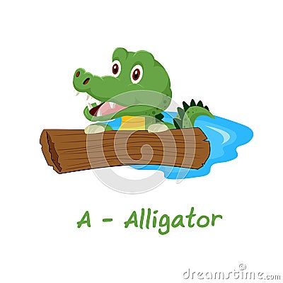 Isolated animal alphabet for the kids,A for Alligator Vector Illustration