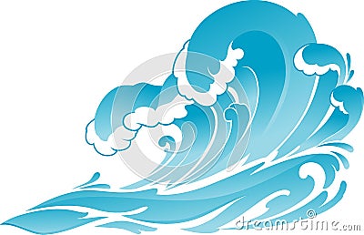 Blue Ocean Crashing Waves Vector Illustration