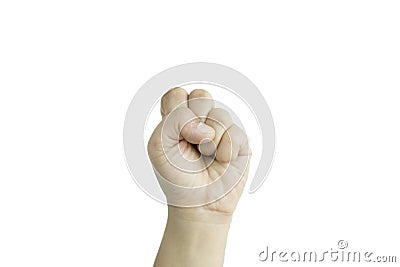 isolated background hand of caucasian man expressive hammer fingers. image for success, abstract, body, idea, symbol, icon concept Stock Photo