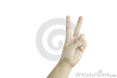 isolated background hand of man expressive victory. image for success, abstract, body, person, idea, symbol concept Stock Photo