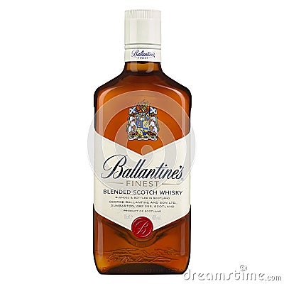 Isolated Ballantines glass battle on white background Editorial Stock Photo