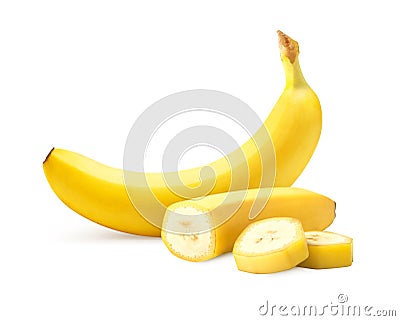Isolated banana fruit and sliced banana isolated Stock Photo
