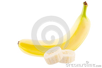 Fresh peeled sliced banana isolated on white Stock Photo