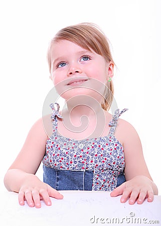 Isolated beautiful young girl thinking looking Stock Photo