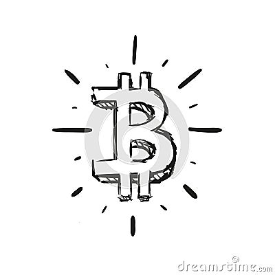 Isolated Bitcoin. Physical bit coin. Digital currency. Cryptocurrency. Cartoon Illustration