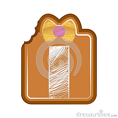 Isolated bitten gift box gingerbread Vector Illustration