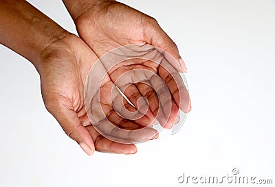 Black African hands begging, open and cupped Stock Photo