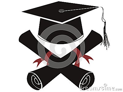 Isolated black graduation cap and diploma Vector Illustration