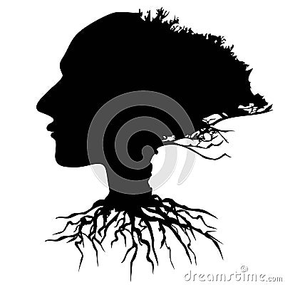 Black human head tree vector Vector Illustration