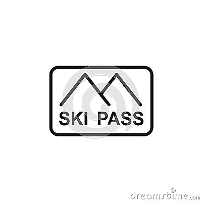 Isolated black line icon ski pass on white background. Outline ski card. Logo flat design. Winter mountain sport equipment Vector Illustration