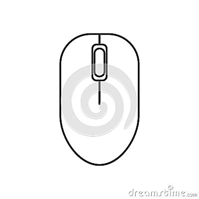 Isolated black outline computer mouse on white background. Line icon. Vector Illustration