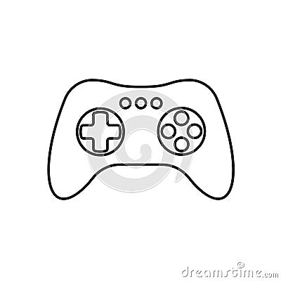 Isolated black outline gamepad, game controller, joystick, console on white background. Line icon. Vector Illustration