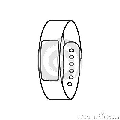 Isolated black outline smart fitness bracelet on white background. Line icon. Vector Illustration