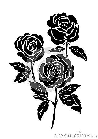 Isolated black rose, flower tattoo illustration, silhouette Vector Illustration