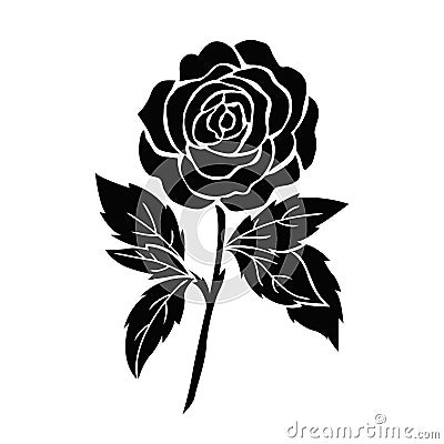Isolated black rose, flower tattoo illustration, silhouette Vector Illustration