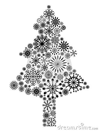 Black snowflake Christmas tree Vector Illustration