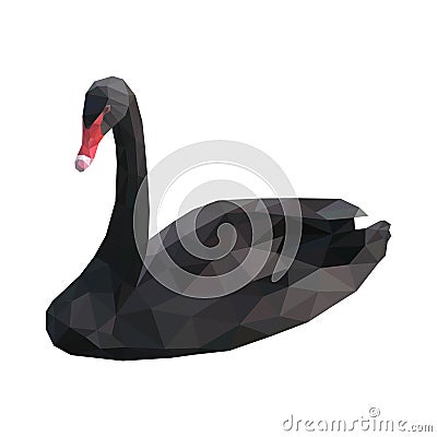 Isolated black swan composed of triangles on white background. Colored polygonal geometric hooper. Vector Illustration