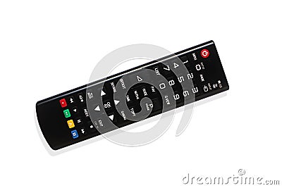 Isolated black television remote control on white background Stock Photo