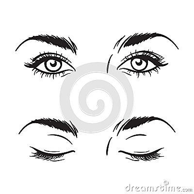 Isolated black and white beautiful female eyes set vector illustration Vector Illustration