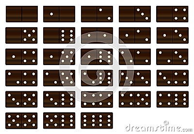 Isolated Black Wooden Dominoes Set Vector Illustration