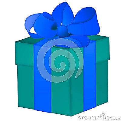 Isolated blue gift box with blue ribbon Stock Photo