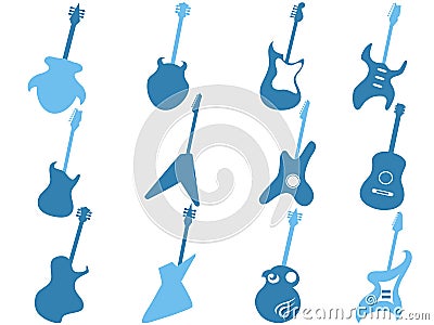 Blue guitar icons set Vector Illustration