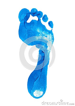 Isolated blue right footprint watercolor illustration on white Cartoon Illustration