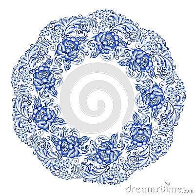 Isolated blue round floral gzhel decoration Vector Illustration