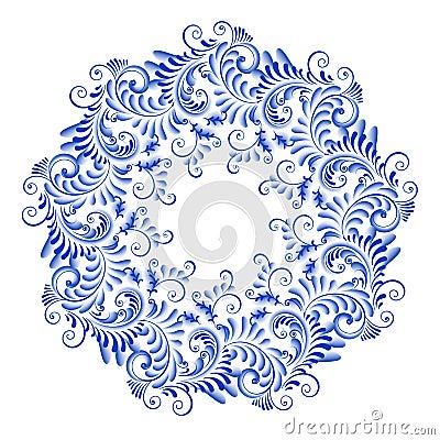 Isolated blue round floral gzhel decoration Vector Illustration