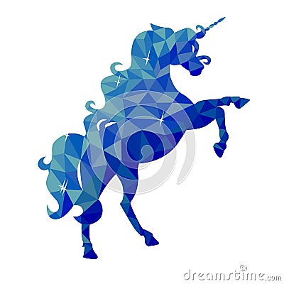 Isolated blue unicorn in low poly style on a white background Vector Illustration