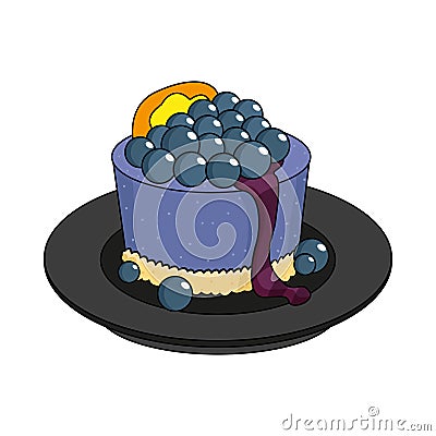 Isolated blueberries pudding Gourmet dessert Sweet food Vector Cartoon Illustration