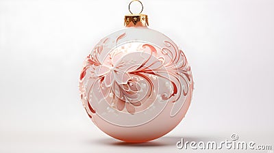 Isolated blush Christmas Ornament on a white Background. Festive Template with Copy Space Stock Photo