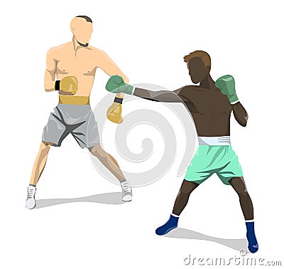 Isolated boxers fight. Vector Illustration