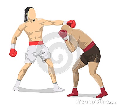 Isolated boxers fight. Vector Illustration