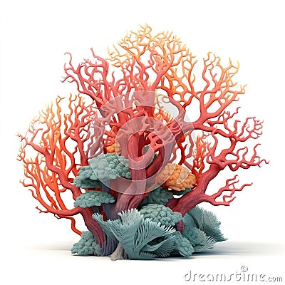 Isolated Branching Corals on white Background. AI Stock Photo
