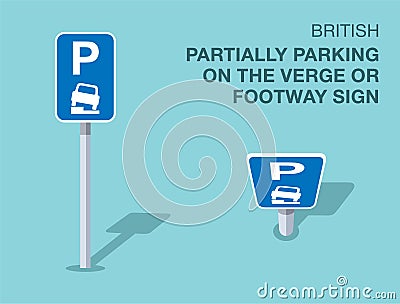 Isolated British partially parking on the verge or footway sign. Front and top view. Vector Illustration