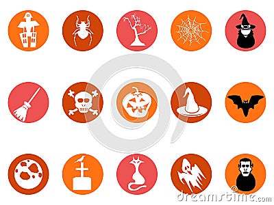 Brown Halloween round button icons set Vector Illustration