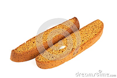 Isolated bruscetta bread sliced on a white background Stock Photo