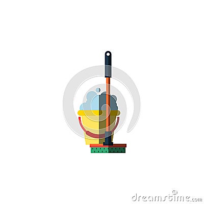 Isolated Bucket Flat Icon. Mop Vector Element Can Be Used For Bucket, Mop, Cleaning Design Concept. Vector Illustration