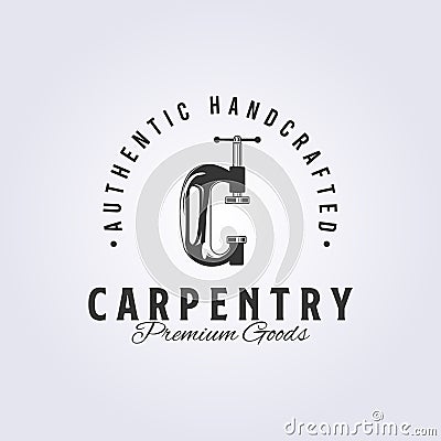 isolated c-clamp logo, vintage carpenter vector illustration design Cartoon Illustration