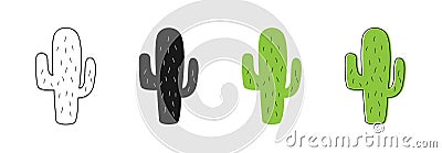 Isolated Cactus icons. Cactus vector icons. Set of different style cactus. Linear, web, flat and cartoon design Vector Illustration