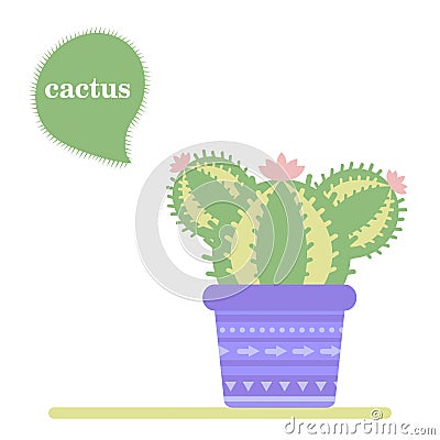 Isolated cactus in a pot. Icon of cactus flower. Desert plant. Vector Illustration