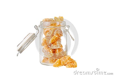 Isolated candied ginger in a jar Stock Photo