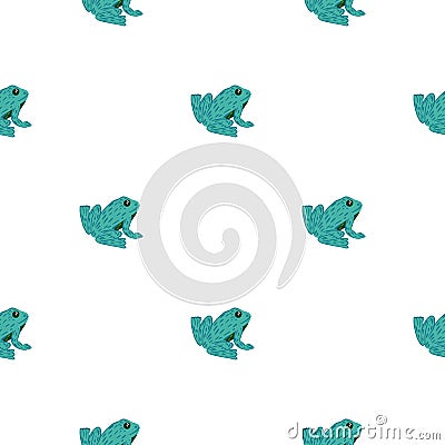 Isolated cartoon childish seamless pattern with simple hand drawn blue toad silhouettes. White background Vector Illustration