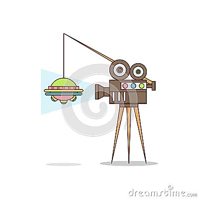 Isolated cartoon creating fake aliens movie Vector Illustration