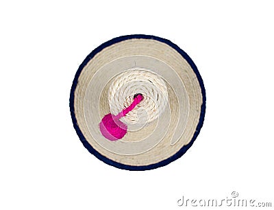 Isolated cat scratching post with ball toy on a white background. Stock Photo